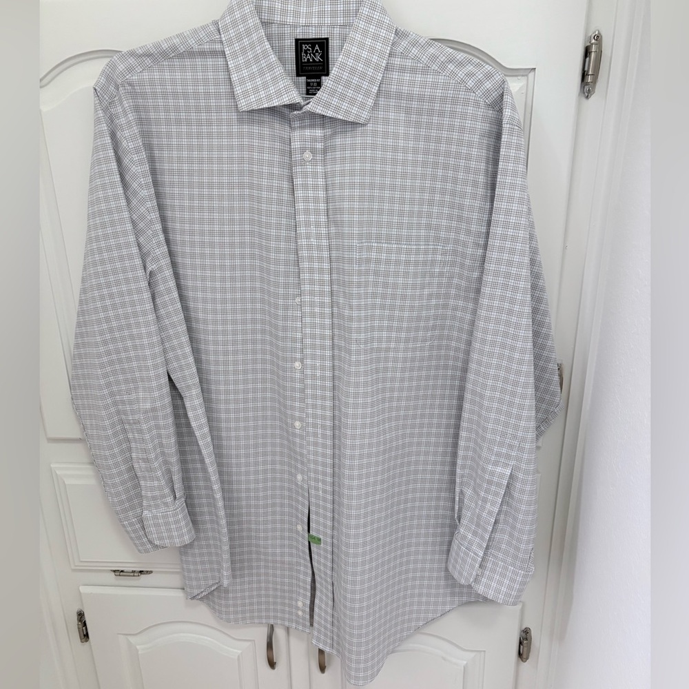 Men's Jos A Banks 17/33 tailored dress shirt brown blue stripes/checks